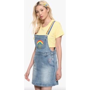 Spongebob Denim Overalls Dress Rainbow Embroidered Jean Pride Dress‎ Cute Size S